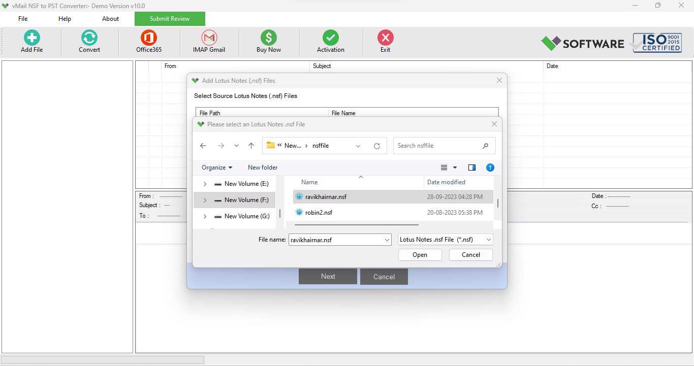 Select File as : Lotus Notes NSF Files