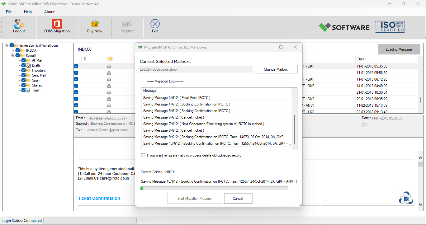 vMail IMAP to O365 Migration Tool screenshot