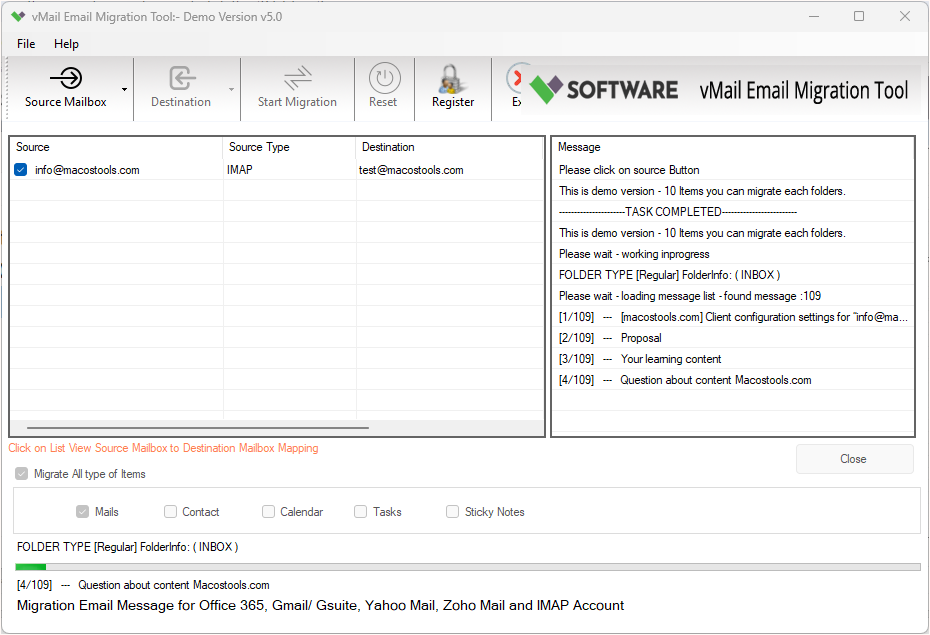 vMail Email Migration Tool screenshot