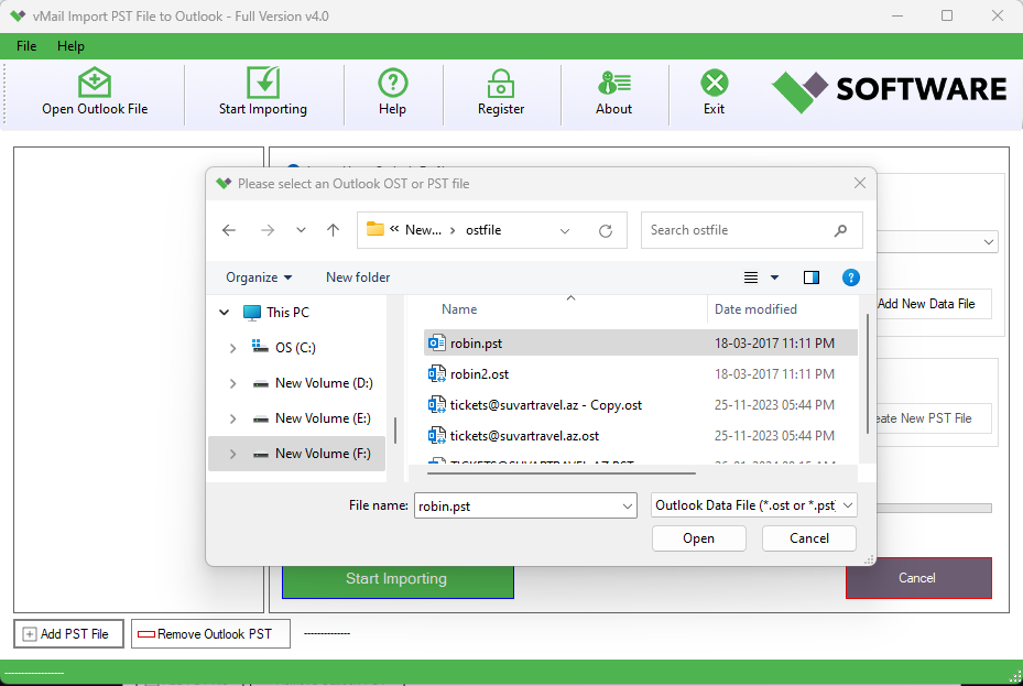 vMail Import PST File to Outlook Windows 11 download