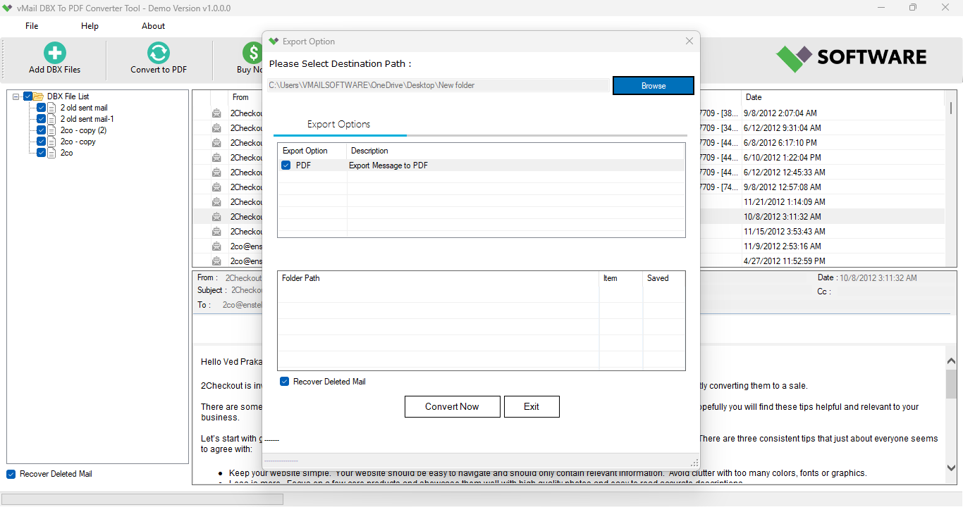 vMail DBX To PDF Converter 2