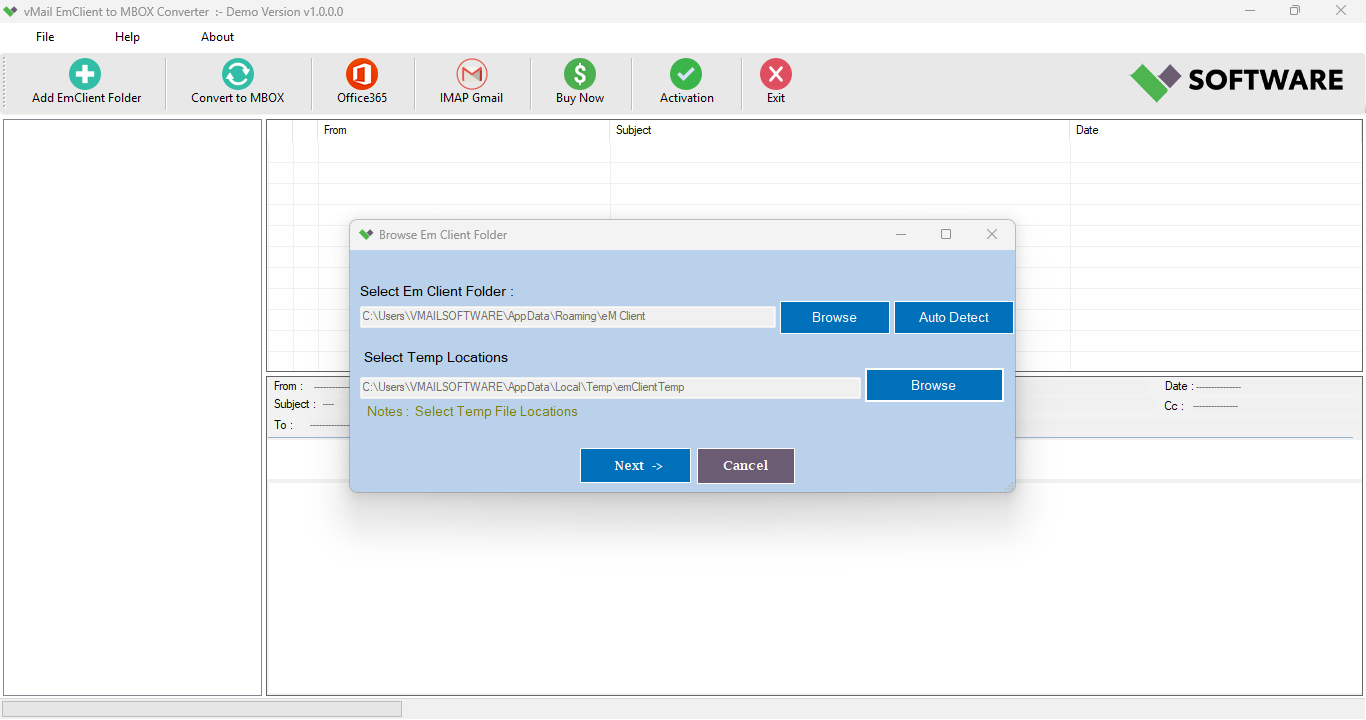 vMail EmClient to MBOX Converter 1