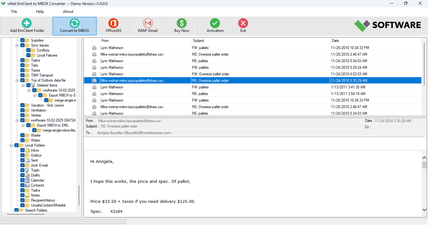 vMail EmClient to MBOX Converter 2
