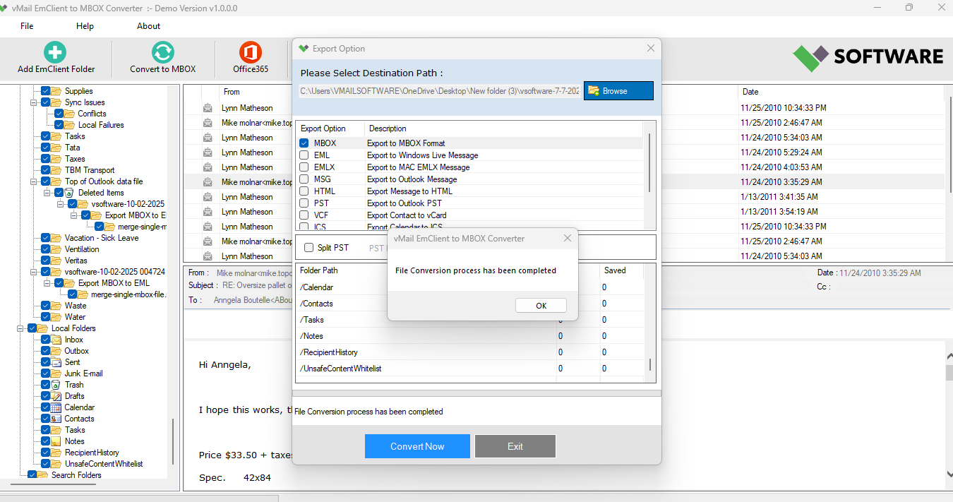 Complete to Export process to selected file format