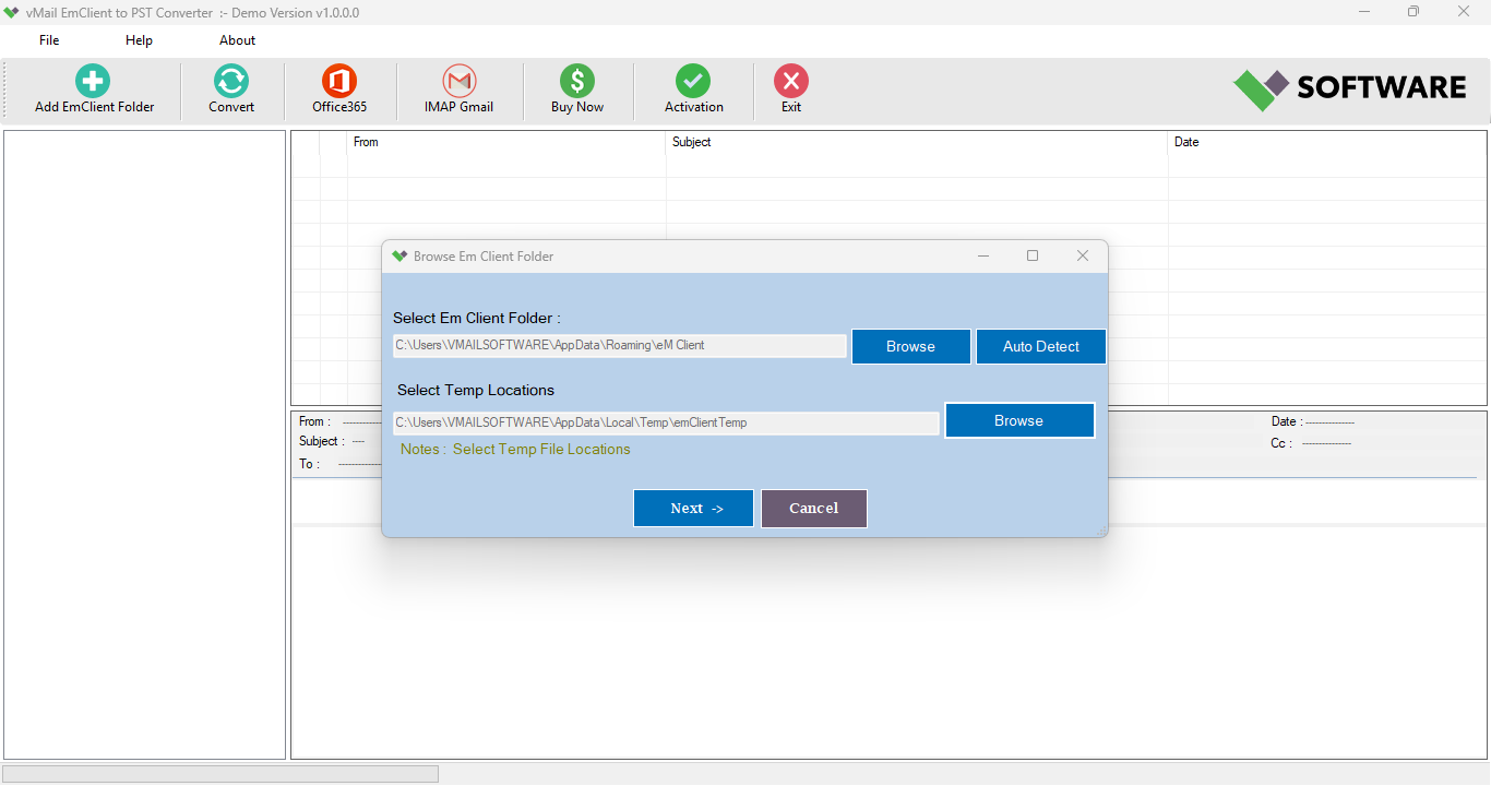 vMail eM-Client to PST Converter 1
