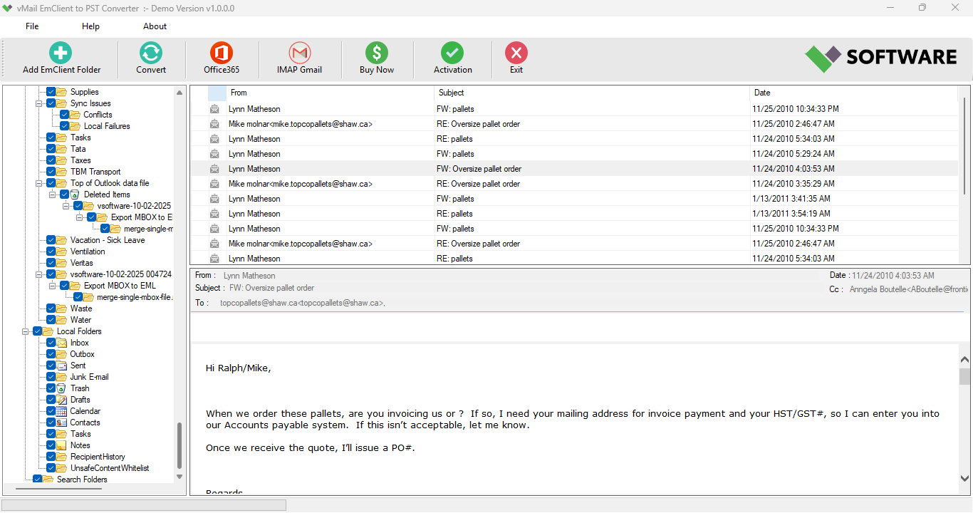 vMail eM-Client to PST Converter 2