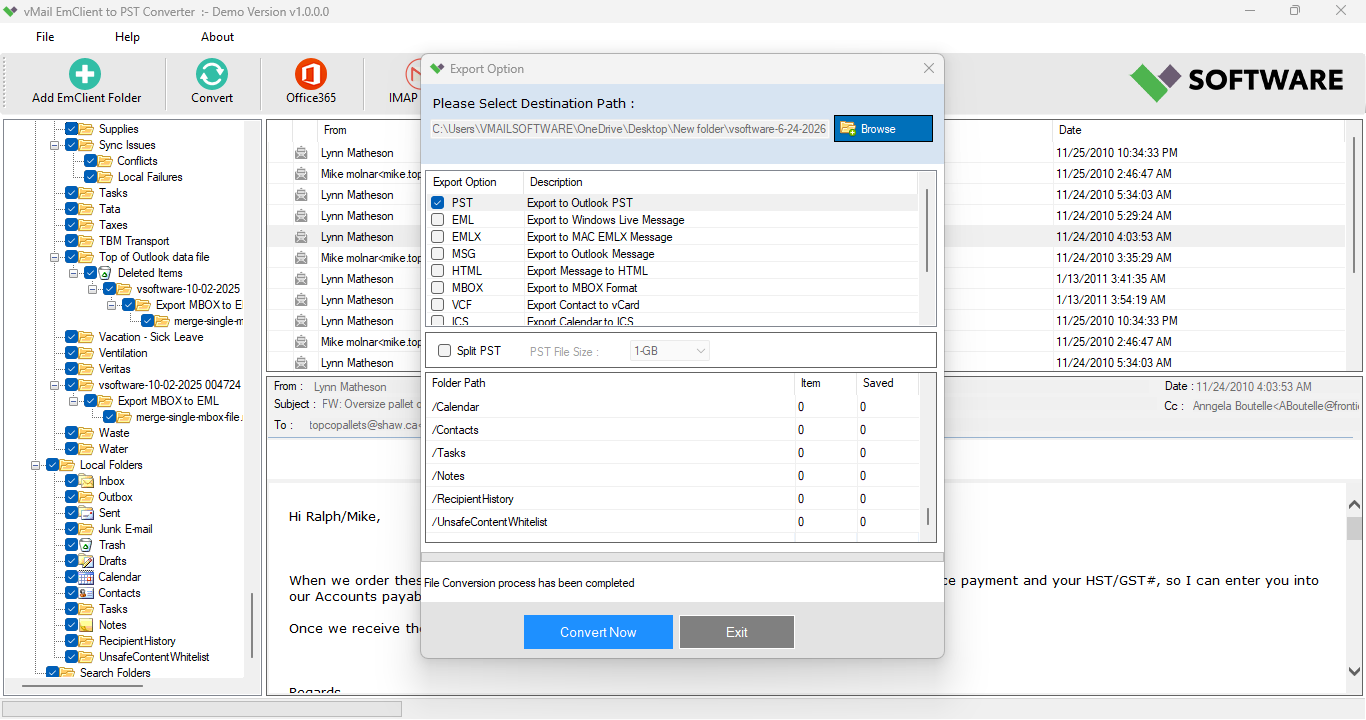 Complete to Export process to selected file format