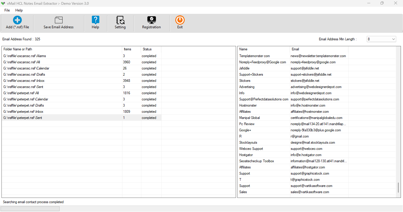 Start Extract Email Address Process From NSF File