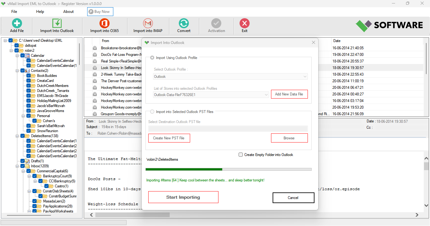 Select Outlook Profile and Outlook Data File