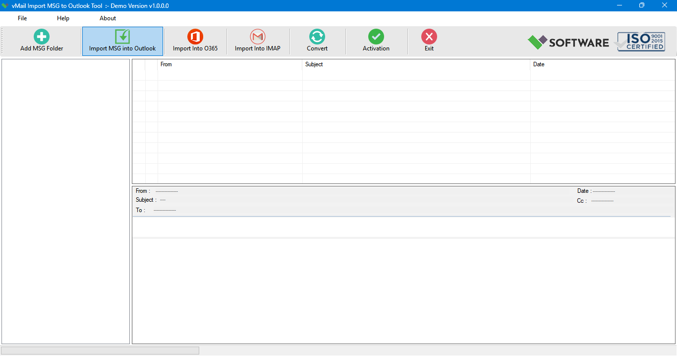 Open vMail Import MSG to Outlook Tool
