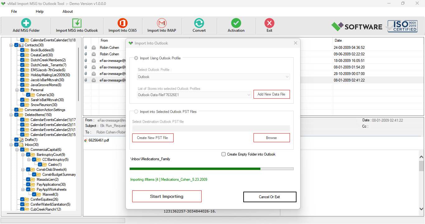 Select Outlook Profile and Outlook Data File