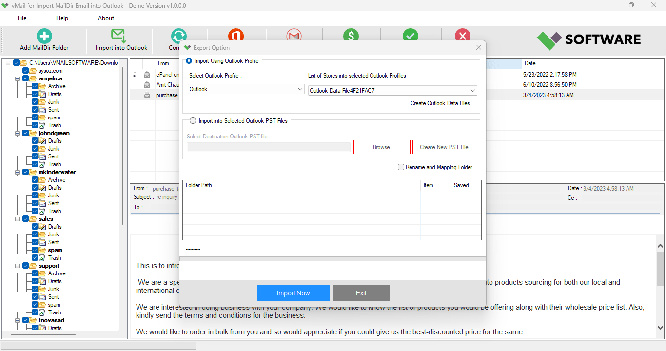 Show Outlook Import Option