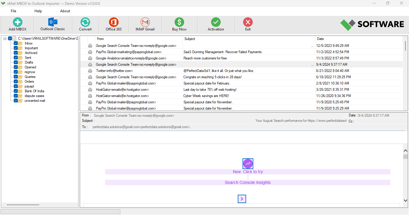 vMail MBOX to Outlook Importer