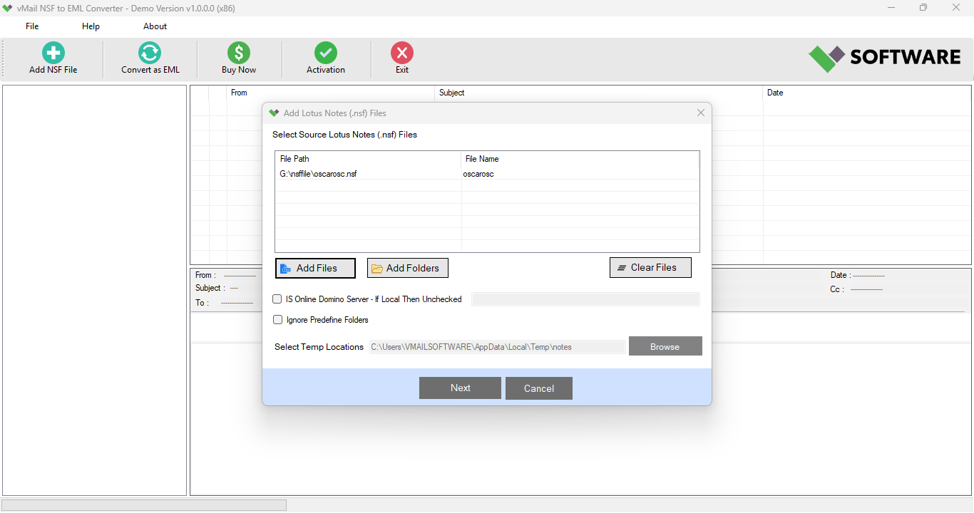 vMail NSF to EML Converter 1
