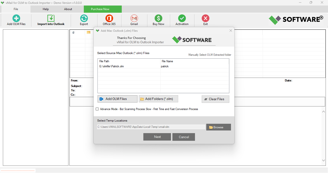   vMail OLM to Outlook Import Tool