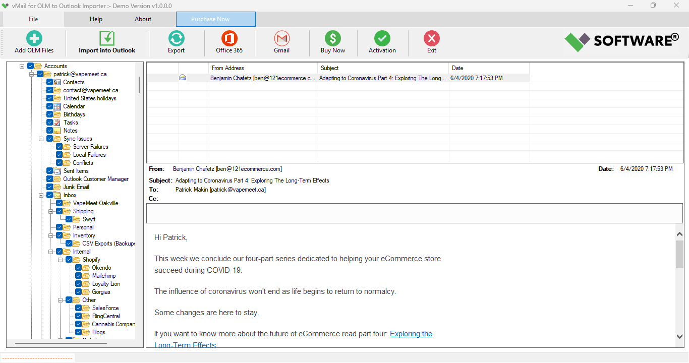 vMail OLM to Outlook Import Tool
