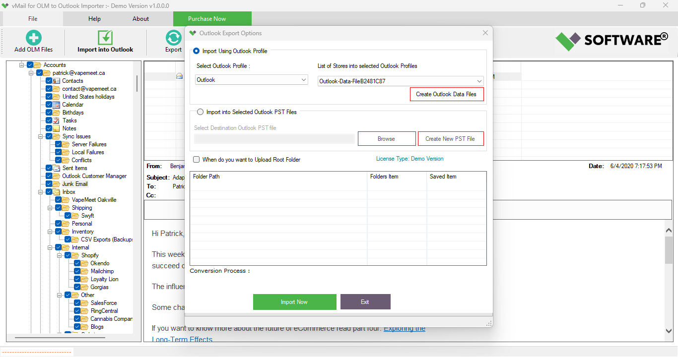 vMail OLM to Outlook Import Tool