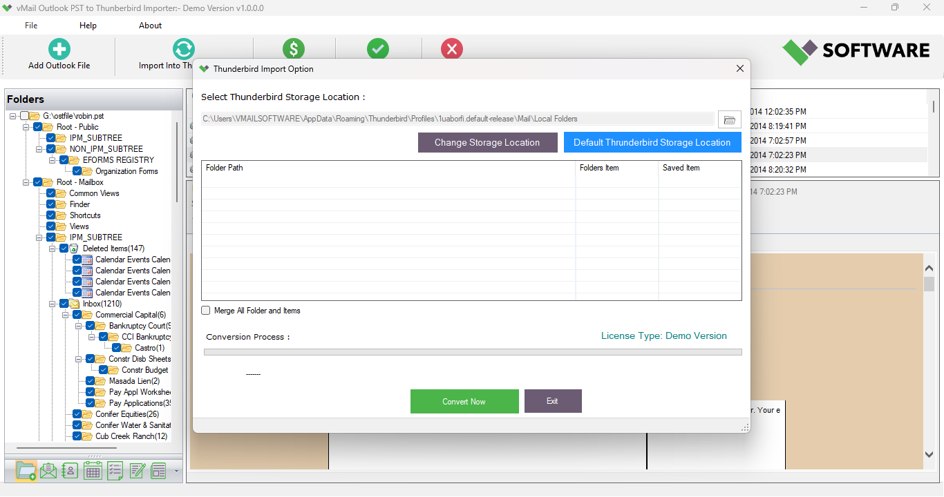vMail Outlook PST to Thunderbird Importer 2