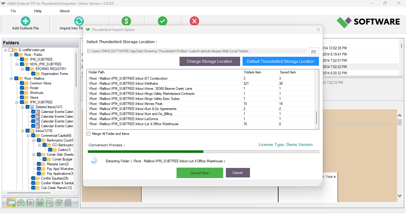 vMail Outlook PST to Thunderbird Importer 3