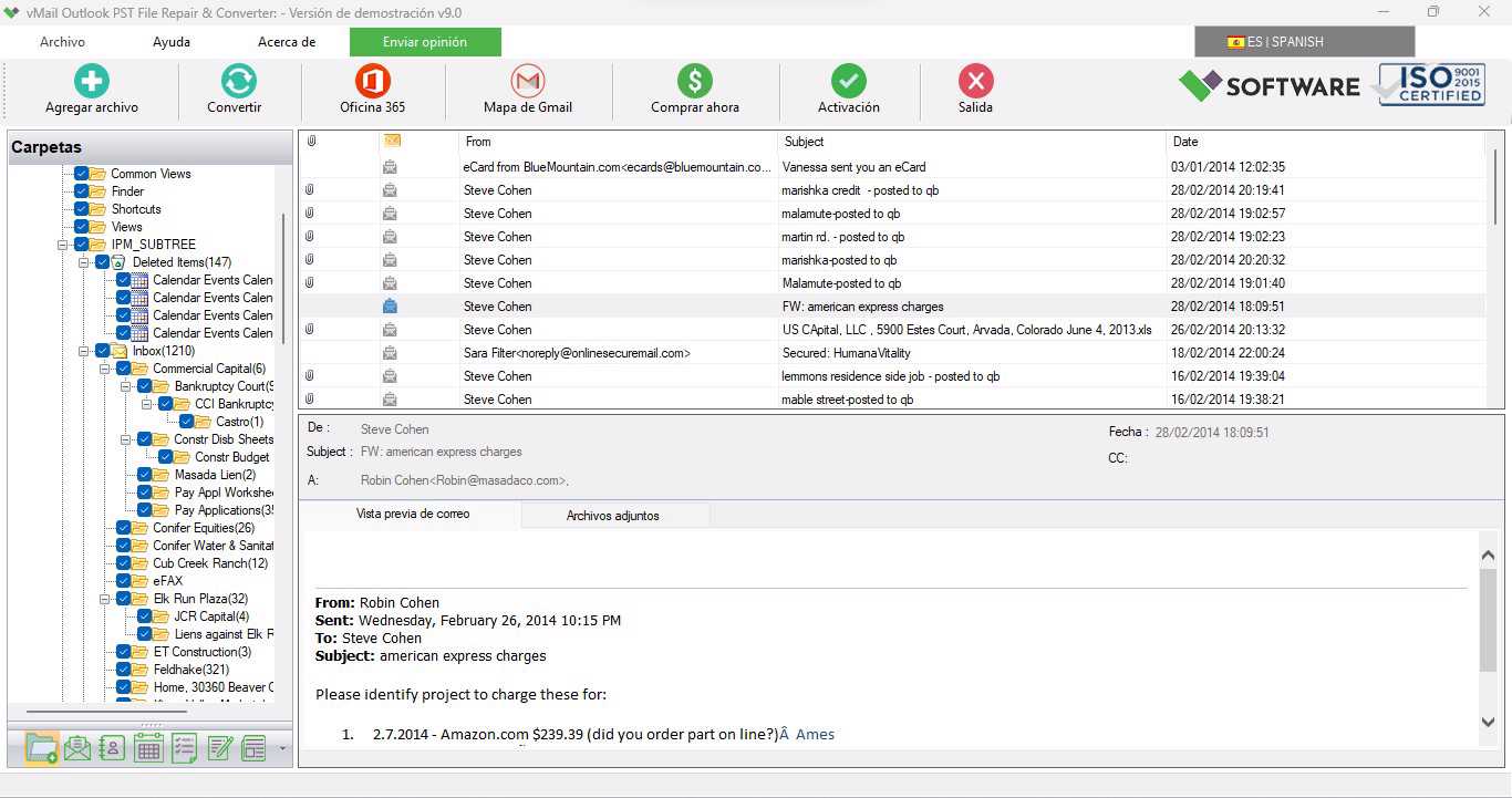 Vista previa del mensaje de análisis de archivos PST del software de reparación PST de vMail