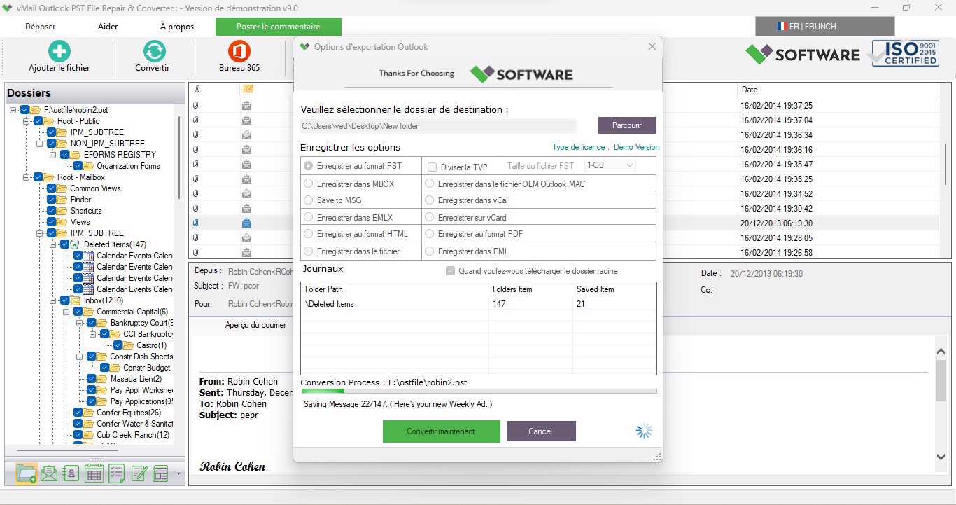 Processus d'enregistrement du logiciel de réparation vMail PST