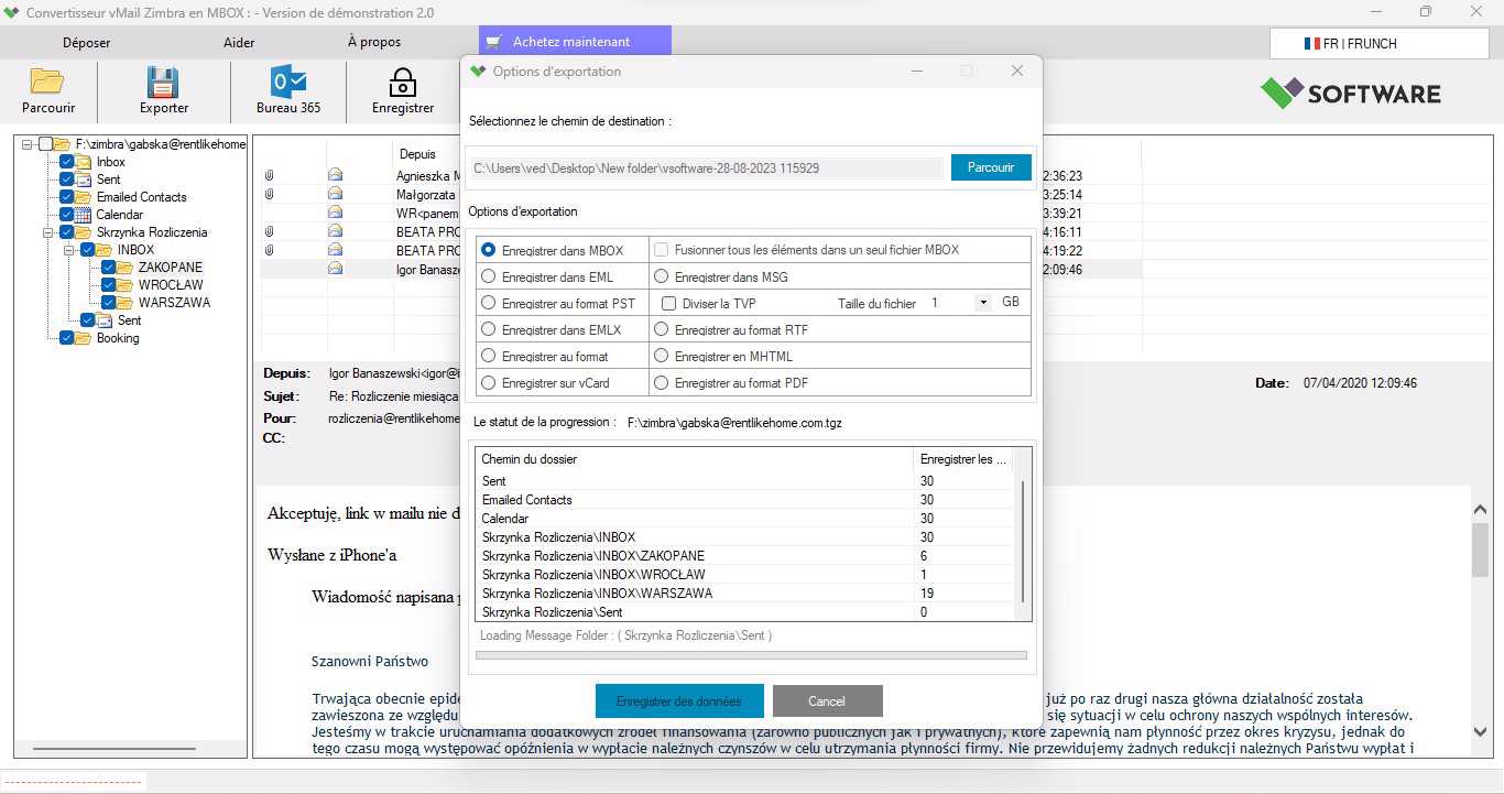 Zimbra Mail Export Option