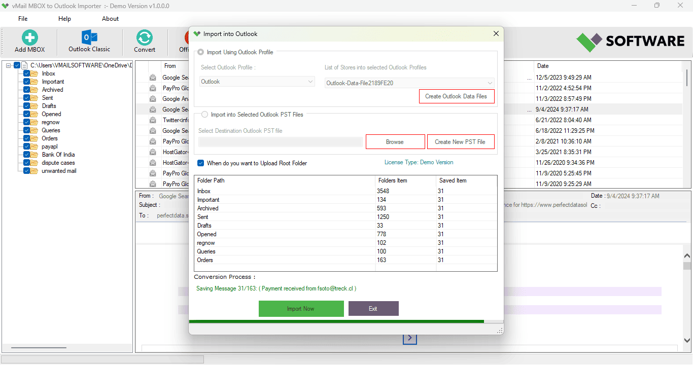 Start Zimbra TGZ File Import Process